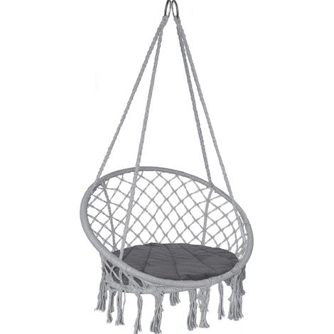 VOUNOT® Hängesessel mit Kissen, Boho Hängestuhl zum Aufhängen Hängeschaukel für Erwachsene und Kinder, Indoor und Outdoor, Grau (1/5)