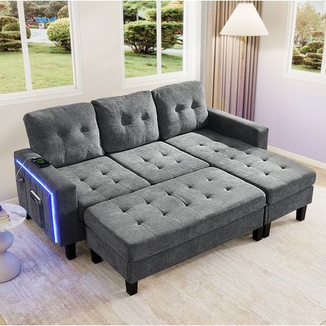 Divano letto angolare modulare con LED e USB OKMYHOME (1/5)
