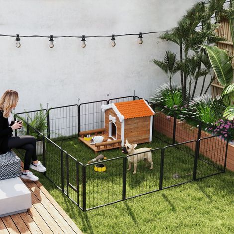 Parc pour chien, enclos pour animaux de compagnie, 16 panneaux, clôture pliable et portable, sécurisé, noir (1/5)