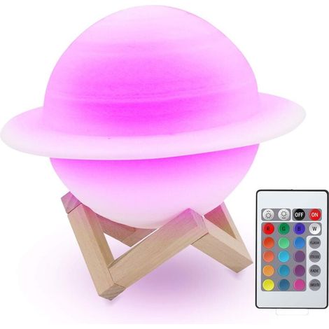 22 cm Lampe de planète Saturne, impression 3D 16 couleurs Télécommande tactile Lampe de chevet Veilleuse sûre et USB Rechargeable Portable Night Light Cadeaux pour enfants, amis, amoureux-Fei Yu (1/4)
