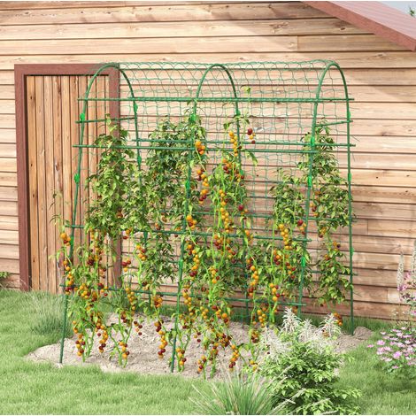 Treillis de jardin réglable pour plantes grimpantes, support à tomates et haricots, structure en acier vert avec filet de protection, 144 x 167 x 206 cm  CHICFURN (1/5)