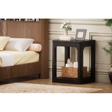 Lot de 2 tables d'appoint noires, table de chevet avec plateau épais de 3 cm, table basse à deux niveaux pour salon, idéale pour chambre et séjour, dimensions 50x40x60 cm. (1/5)