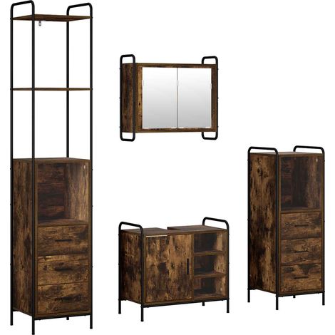 Set di Armadi da Bagno 4 pz Rovere Fumo 40 x 36 x 200,5 cm vidaXL (1/5)