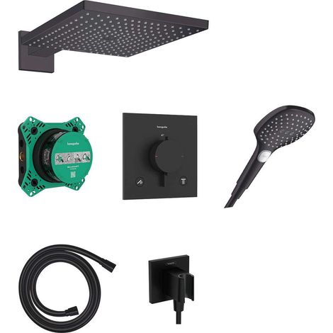 Hansgrohe Raindance E - Conjunto de ducha con termostato oculto, con cuerpo, 30x30 cm, 3 chorros, negro mate. 24623670 (1/5)