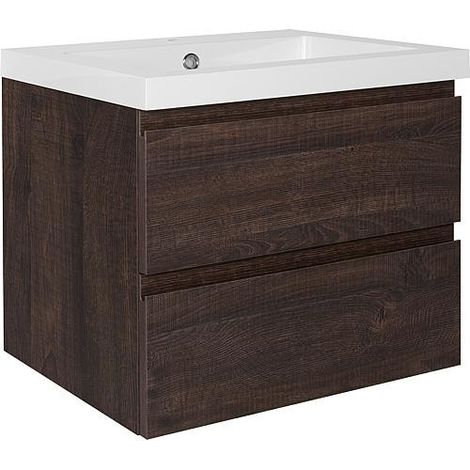 Meuble sous-vasque + vasque en fonte minérale ELAI décor chêne sherwood 2 tiroirs 610x550x510mm (1/3)