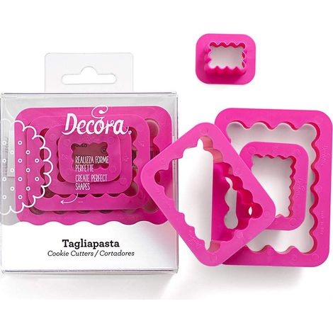 Decora 0255310 Set 4 Tagliapasta Rettangolo Festonato, In Plastica, Il Kit Ideale per Creare Decorazioni in Pasta di Zucchero o di Gomma, Made in Italy, Design originale. Confezione da 4 pezzi. (1/4)