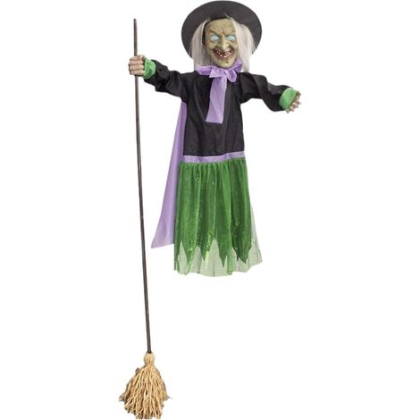 Sorcière Volante d'halloween,Sorcière Volante avec Lumières Décoration Animée avec Capteur Sonore et Tactile pour Extérieur Jardin Fête Patio (1/5)