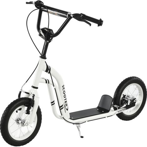 Patinete para Niños Mayores de 5 Años Scooter 2 Neumáticos Inflables de Caucho con Frenos Manillar Ajustable Pedal Antideslizante 120x58x85-95 cm Blanco (1/5)