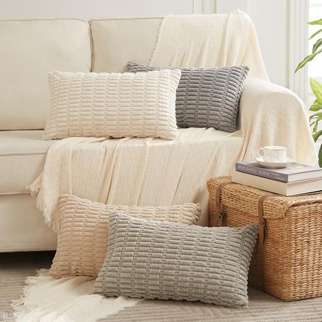 Lot de 4 Housse de Coussin Bohème 50x70CM Gris Beige Dégradé Housse de Coussin en Velours Côtelé Décoratif Canapé Taie d'oreiller Doux Decoration pour Maison Salon Chambre Canapé Décoration (1/5)