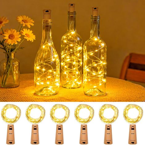 Bouchon Lumineux pour Bouteille 6 pièces, [2M/20 LED] Guirlande Lumineuse, Étanche Guirlande Bouteille, Bouchon Lumineux pour Bouteille Décoration Mariage Party DIY Noël Coucher Blanc Chaud (1/5)