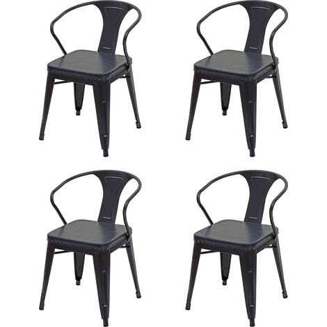 Set 4x sedie design industriale HHG-467d acciaio verniciato ecopelle grigio
