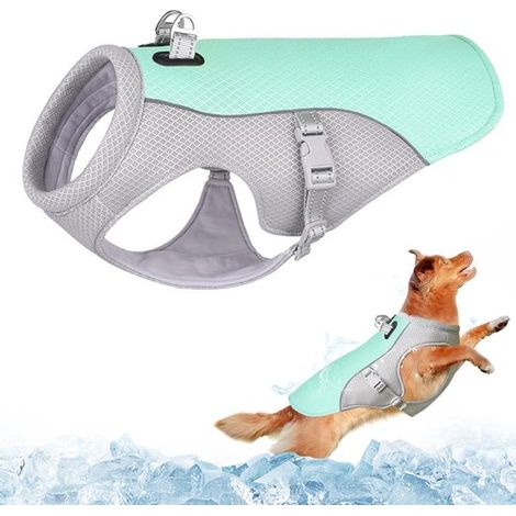 Chaleco refrescante para perros (verde, XXXL), Con anilla en D ajustable, Abrigo de malla transpirable para perros, Protección UV, paseos, caza (1/5)