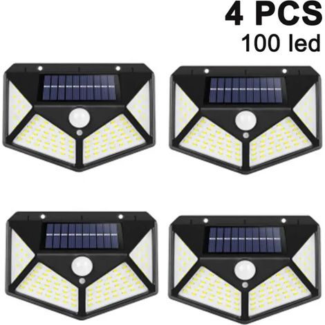 Lampes solaires d'extérieur, 【Éclairage à 4 faces à 270° - 2200 mAh】 Lampe solaire murale étanche à 100 LED avec détecteur de mouvement pour jardin et cour - 【Lot de 4】