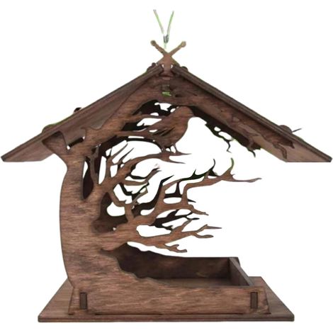 Mangeoire Oiseaux Exterieur en Bois, Mangeoire à Oiseaux, Distributeur Suspendu Imperméable d’Extérieur Mangeoire pour Oiseaux S (1/5)