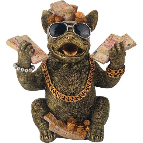 Figura de bulldog con billetes de resina dorada 27 cm (1/5)