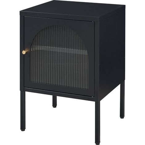 Comodino comodino cassettiera mobile contenitore acciaio vetro rigato 60 x 43 x 40 cm nero opaco 030011024