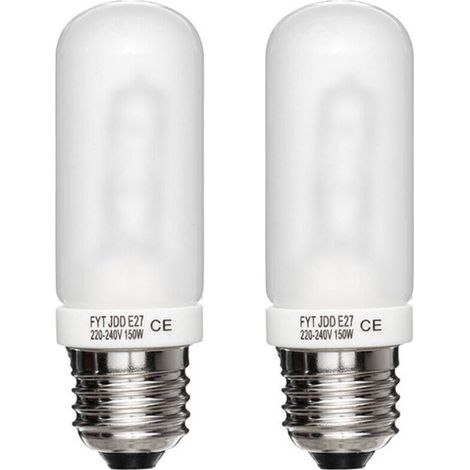 Deux ampoules halogènes dépolies à culot E27, 3700K, 150W 220-240V, adaptées à une utilisation comme ampoules pilotes pour flashs de studio