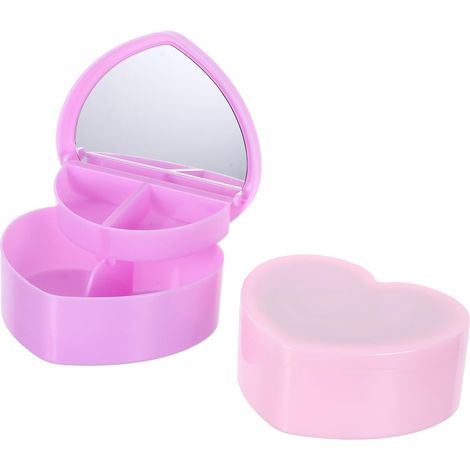 Lot de 2 Boîtes à Bijoux de Cœur pour Filles Rangement Double Compartiment avec Miroir Plastique Couleurs Rose Clair et Violet Clair Boîte à Accessoires pour Cheveux et (1/5)