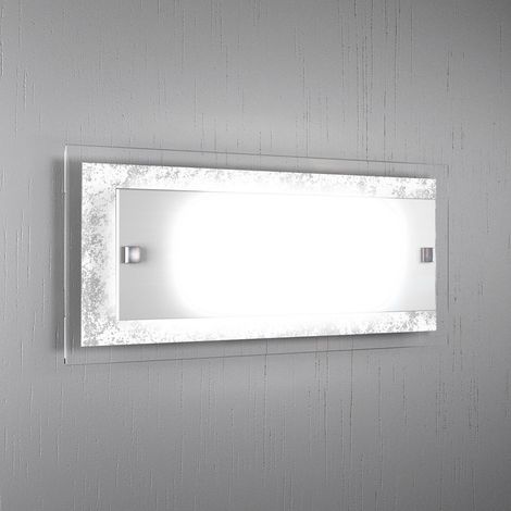 Applique Moderna Tray Metallo Bianco Vetro Foglia Argento 2 Luci E27 (1/3)