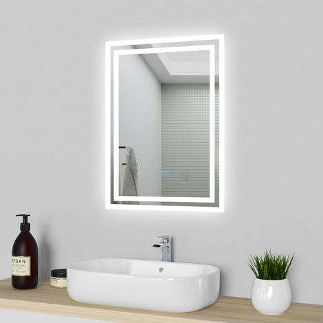LED Bathroom Mirror with LED Lights and Demister Touch Sensor Wall Mounted - 500x700mm Cool White (1/5)