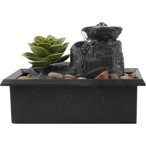 Fontaine Décorative Intérieure - Fontaine à Eau avec Éclairage LED et Pierres Naturelles - Pour Bureau, Salle de Bain ou Chambre - 60 cm - Alimentation USB ou Piles AA (1/5)