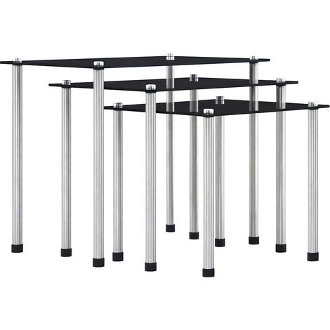 Lot de 3 Tables basses gigognes - Tables de salon Tables Café Noir Verre trempé BV226758 - BonneVie (1/5)