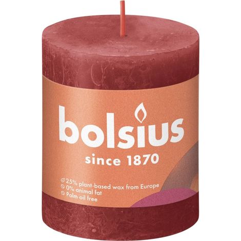 Bolsius Rustik Stumpenkerze zartes rot, Höhe  8 cm, Ø 6,8 cm Stumpen- und Kugelkerzen