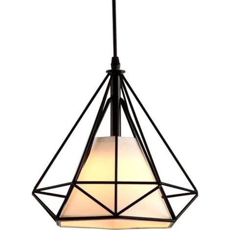 U-do Lustre Suspension Cage Forme Diamant Luminaire L'éclairage pour Chambre Salon Cuisine Couloir E27 Noir (1/4)