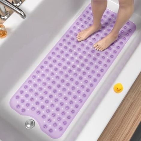 Tapis de Baignoire Antidérapant, 101 x 40cm Très Long Tapis de Douche Antiderapant, Résistant aux Moisissures & Lavable en Machine Tapis de Bain sans BPA, Violet (1/4)