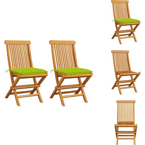 Gartenstühle mit Hellgrünen Kissen 2 Stk. Massivholz Teak - Gartensessel - Gartenmöbel - Teak Gartenstuhl - Klappbarer Stuhl - Outdoor Sessel (1/5)