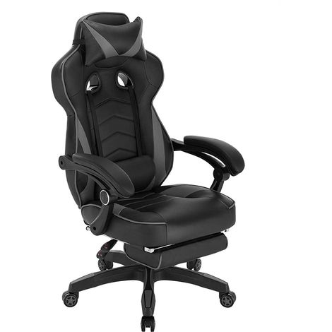 Racing chaise WOLTU, Chaise de Gaming, Fauteuil de bureau avec appuie-tête et coussin lombaire, Siège en Similicuir, Noir+Gris