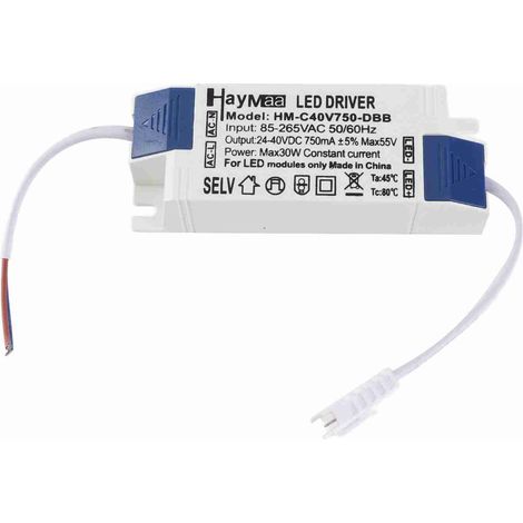 Alimentation LED 30 W, courant constant 750 mA, transformateur pour éclairage LED, entrée : CA 85–265 V, sortie : CC 24–40 V (1/5)