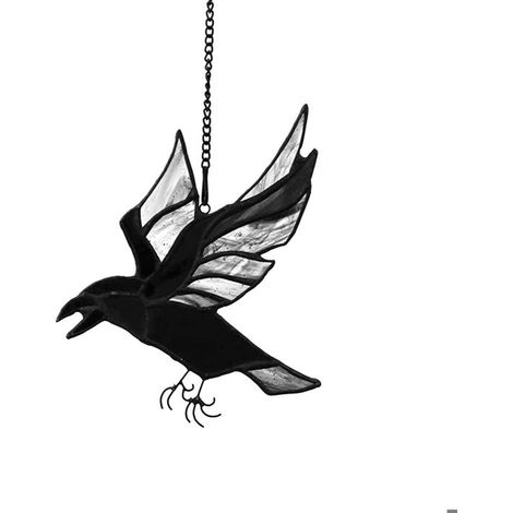 1 Guirlande corbeau noir, décoration suspendue brillante, accessoire gothique Halloween, pour fête thème horreur, intérieur . (1/5)