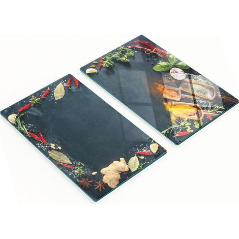 Tablas de cortar de cristal para cocina con estampado de hierbas y especias, 2 x 30 x 52 cm. (1/5)