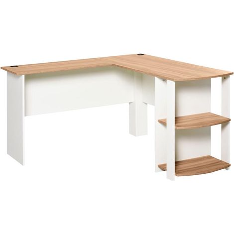 Bureau d'angle en L en bois 136x130x72 cm avec étagères pour domicile et travail, meuble fonctionnel gain de place (1/5)