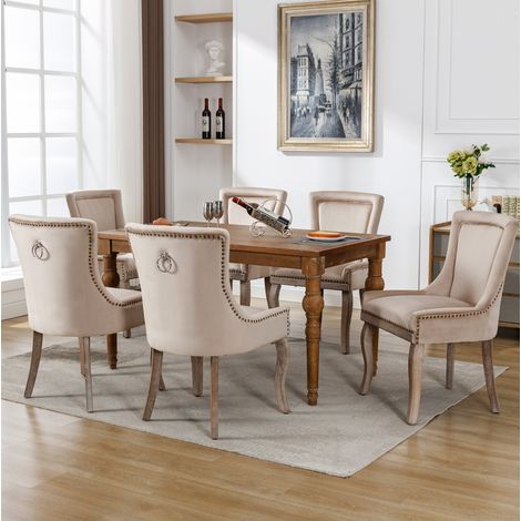 Set di 6 sedie da pranzo 55×61×91 cm in velluto beige imbottite e stabili – MEUBLIV (1/5)