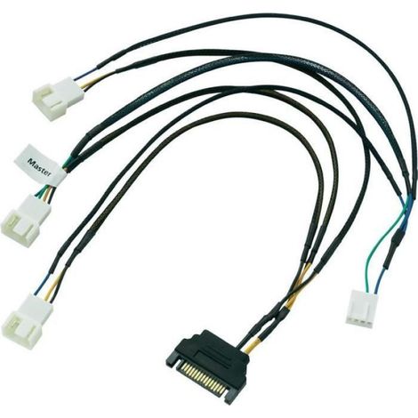 Câble PWM 4 Broches - Pour 3 Ventilateurs PC - Connecteur Mère SATA - Longueur 30 cm - Noir