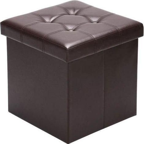 Tabouret cube avec espace de rangement Pouf 38x38x38cm Coffre de rangement en similicuir 40L Repose-pied siège brun (1/4)