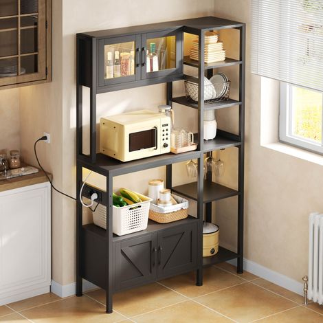 Meuble rangement cuisine avec prises LED noir OKMYHOME (1/5)