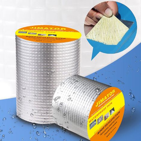Ruban butyle Ruban butyle imperméable Ruban en aluminium résistant aux hautes températures Ruban de réparation Scotch etanche Convient aux murs extérieurs, aux toits, aux toits plats 200 mm x 5 m (1/5)
