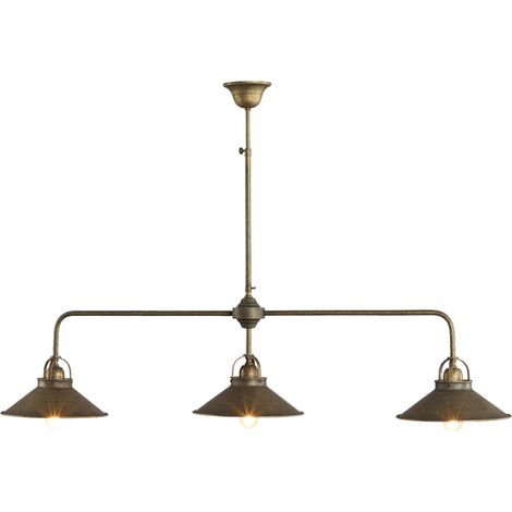 Plafonnier en laiton massif en bronze antique mat E27 3 lampes allongé industriel