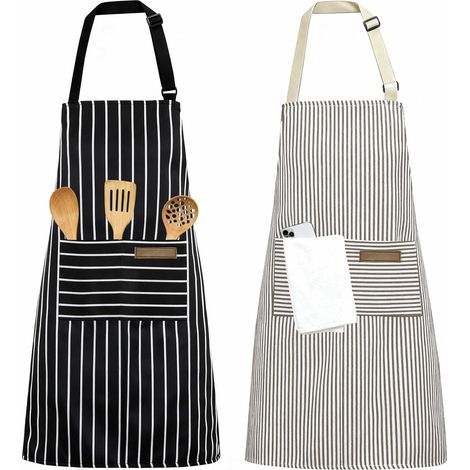 Lot de 2 Tabliers de Bavette de Cuisine en Coton – Unisexe Ajustables avec Poches pour Femme et Homme, Idéal pour Cuisiner, Peindre, Pâtisser, Faire le Ménager, le Barbecue et le Bricolage (1/5)
