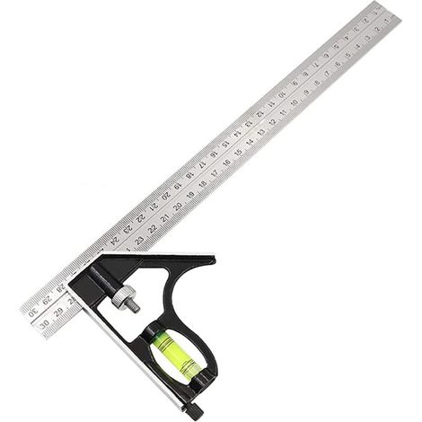 Règle d'angle de combinaison réglable en acier inoxydable avec niveau à bulle, Carrée Outils de Mesure outil de traceur pour bois pour mesures d'angle de charpentier à 45 ° / 90 °