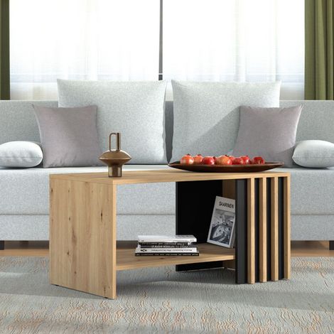 Mesa de Centro Tricerro, un Compartimento, Forma Rectangular, Color Tablero Marrón, 90x49.5x45.5h cm Marrón Roble Nudos (1/5)