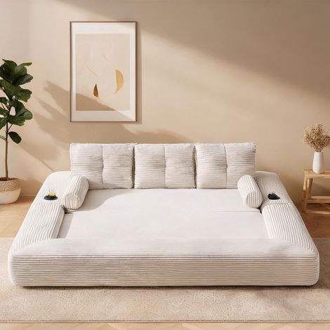 Canapé 3 places en tissu cord beige avec rangements en corduroy (1/5)