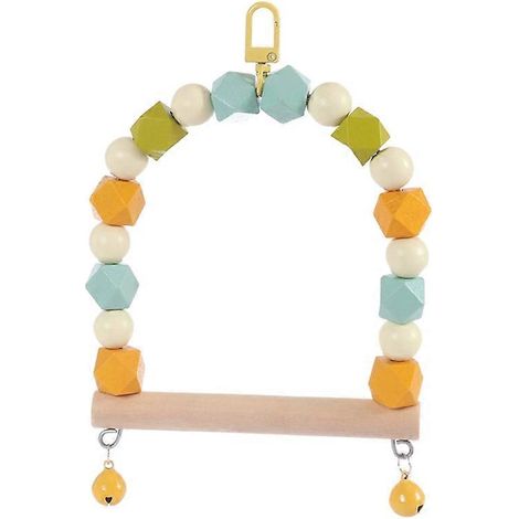 Perchoir suspendu en bois pour oiseaux avec crochet, cloches métalliques pour petits oiseaux - jouet balançoire 2 pièces.