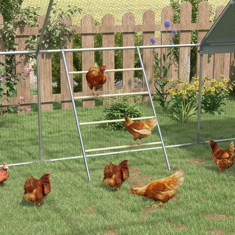 Grand perchoir à poules en bois et métal 4 niveaux 140 x 86 x 2,5 cm argent naturel (1/5)