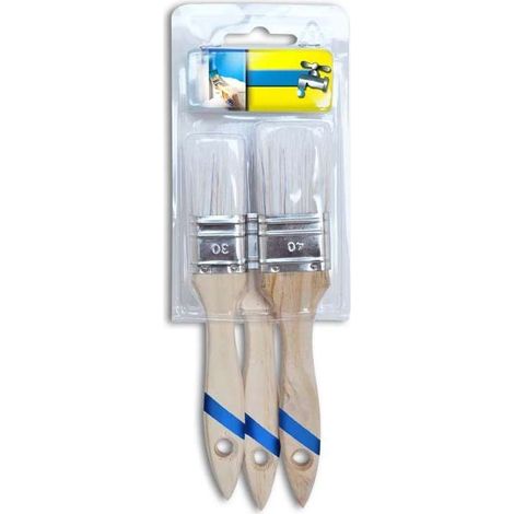 Set di 3 pennelli con manico in legno dalle eleganti tonalità marrone e blu (1/3)