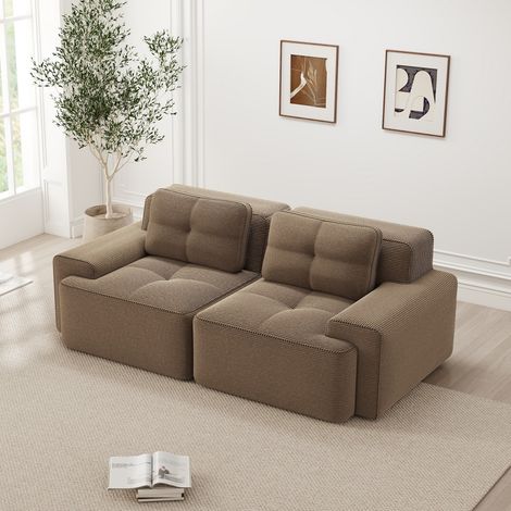 Canapé modulaire désossé, causeuse en velours côtelé marron - Siège profond et confort nuage, convertible en lit - 204x104x69cm (1/5)
