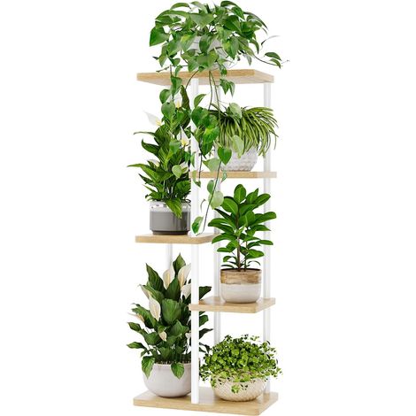 Support Plantes Interieur, Support Plante 5 Niveaux en Métal pour Multiple Plantes, Étagère à Fleurs d'Angle pour Intérieur et Extérieur, Blanc (1/5)